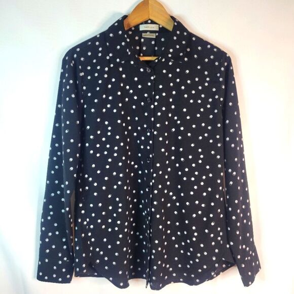 Van Heusen Black Polka Dot Button-Up Shirt - Picture 1 of 11